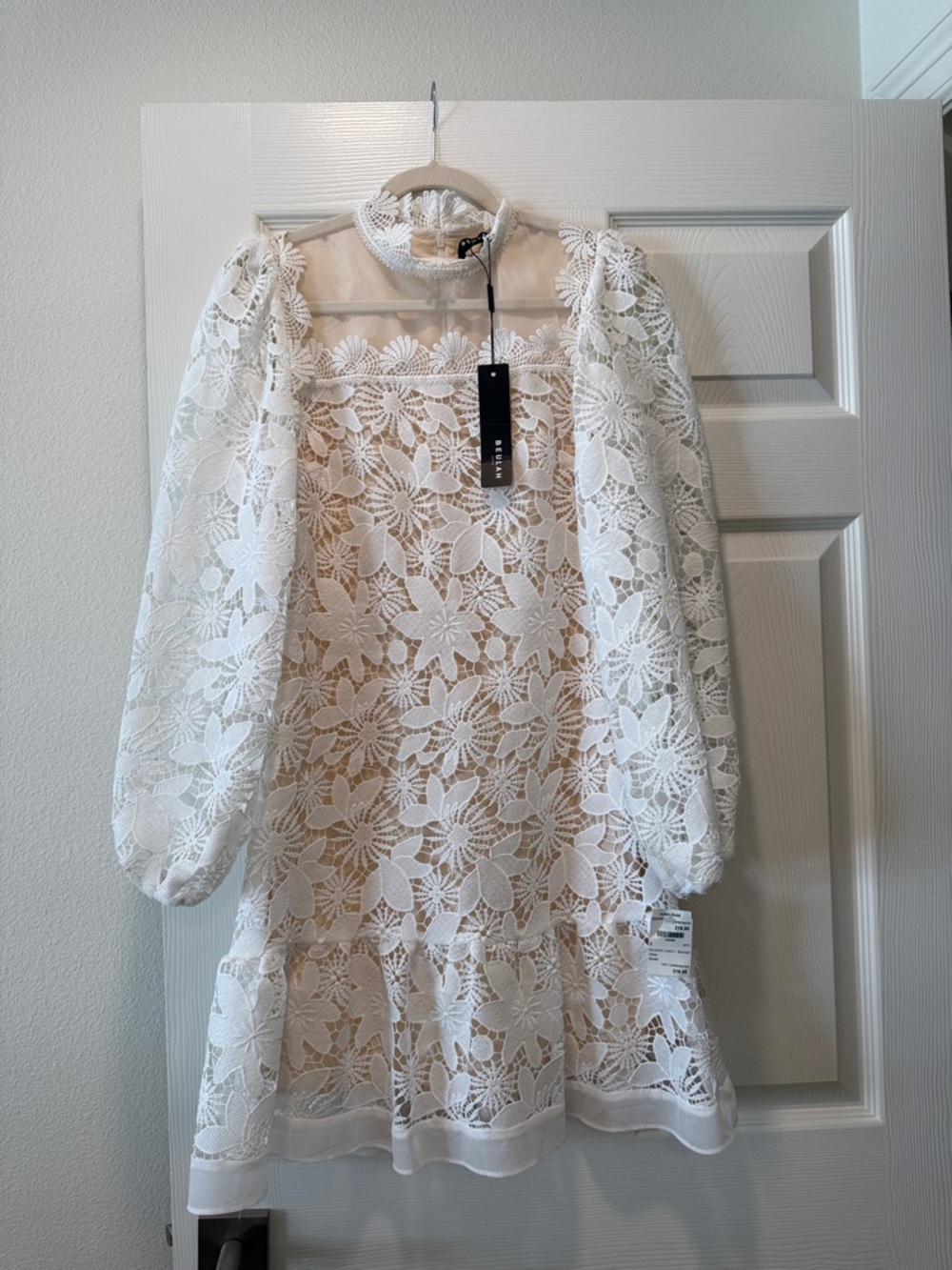 Beulah White Lace-Trim Sheer Top